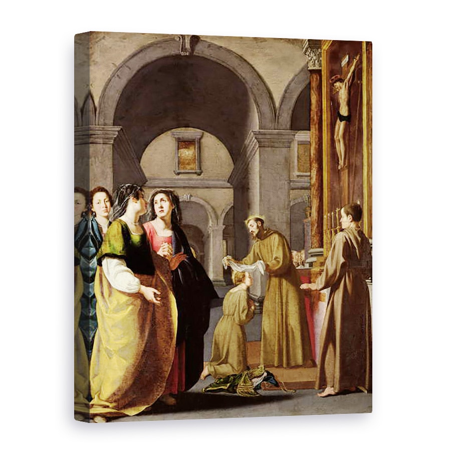 Tablou canvas - Scoala Italiana - Sf. Clare Primirea valului de la Sf. Francisc de Assisi, 50 x 70 cm