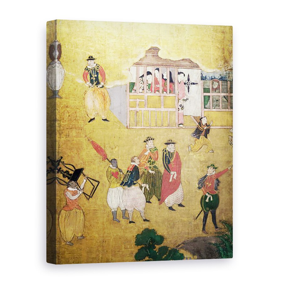 Tablou canvas - Scoala japoneza - Sosirea portughezilor in Japonia, detaliu al portughezilor de pe un ecran Namban Byobu, 50 x 70 cm