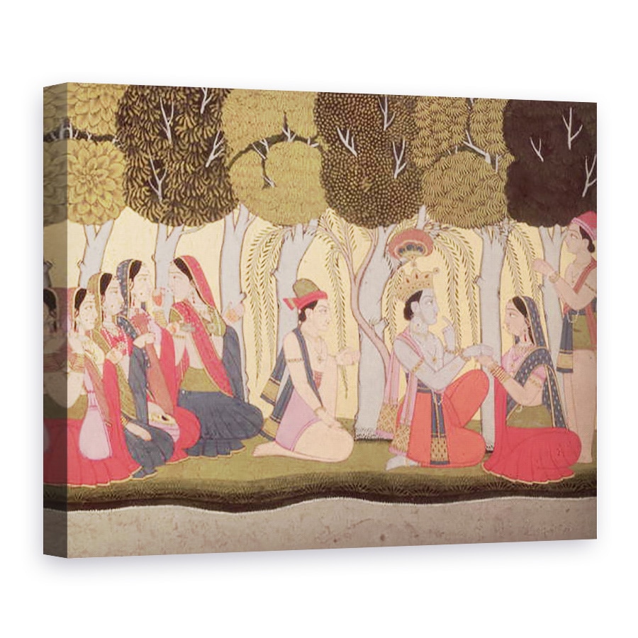 Tablou canvas - Scoala Pahari - Radha si Krishna asezat intr-o livada, Kulu, 60 x 80 cm