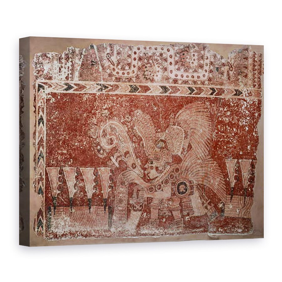 Tablou canvas - Scoala Mexicana - Fragment de pictura murala cu frunze de cactus masculi si Maguey, stil Teotihuacán, perioada clasica, 60 x 80 cm