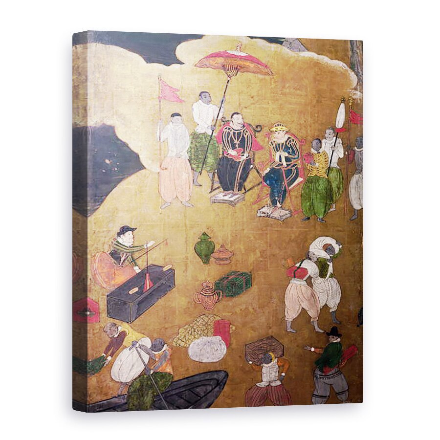 Tablou canvas - Scoala japoneza - Sosirea portughezilor in Japonia, detaliu al portughezilor care comanda debarcarea, de pe un ecran Namban Byobu, 50 x 70 cm
