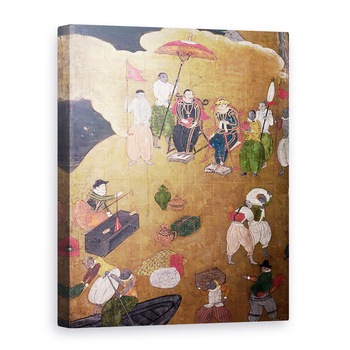 Tablou canvas - Scoala japoneza - Sosirea portughezilor in Japonia, detaliu al portughezilor care comanda debarcarea, de pe un ecran Namban Byobu, 50 x 70 cm Tablou canvas - Scoala japoneza - Sosirea portughezilor in Japonia, detaliu al portughezilor care comanda debarcarea, de pe un ecran Namban Byobu, 50 x 70 cm