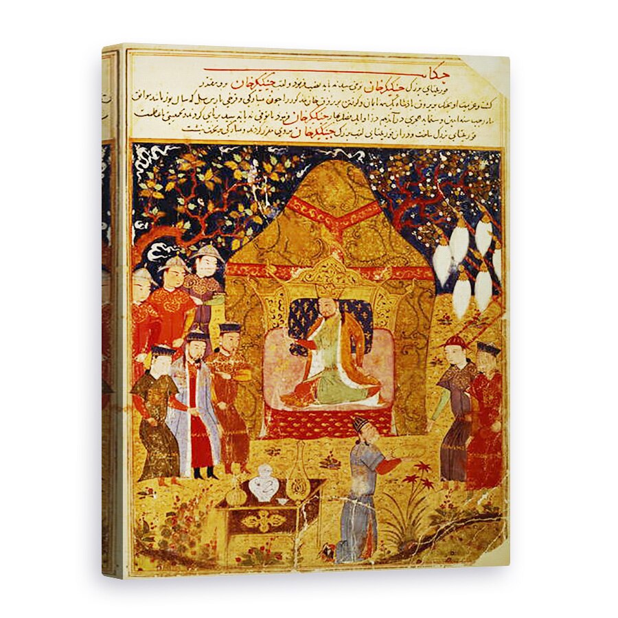 Tablou canvas - Scoala Persana - Temujin a proclamat el insusi Genghis Han, fiii sai Ogodei si Joci la dreapta, 75 x 100 cm