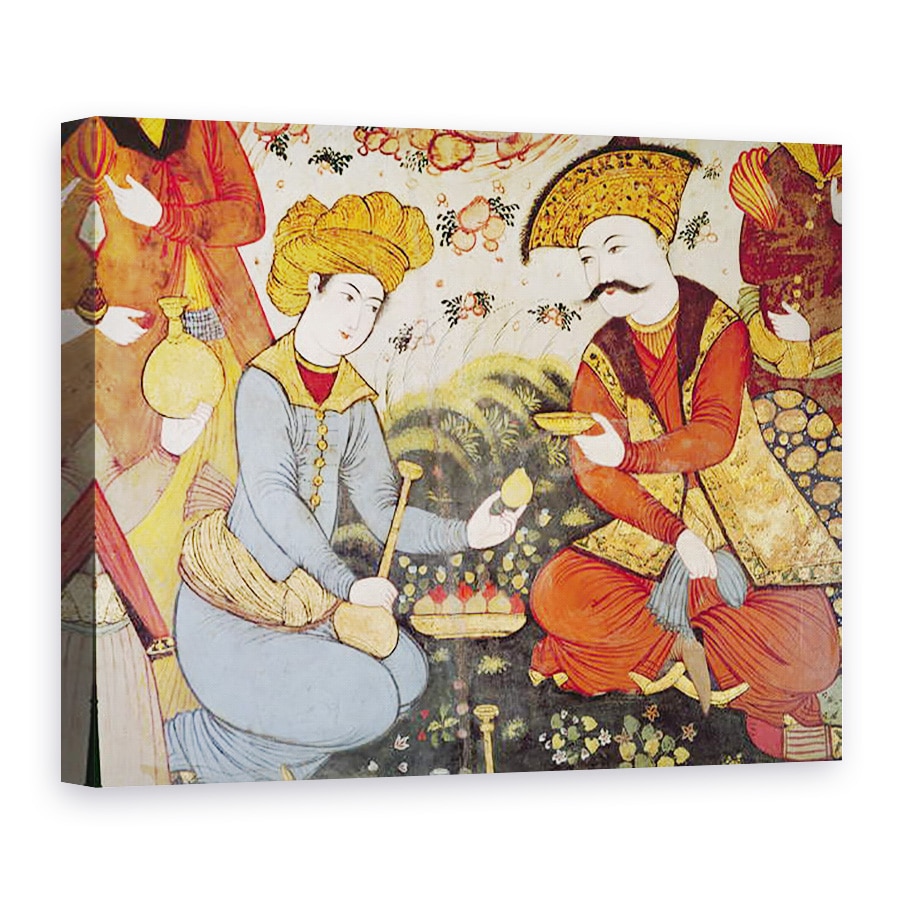 Tablou canvas - Scoala Persana - Shah Abbas I 1588-1629 si un curtean oferind fructe si bauturi detaliu, 60 x 80 cm