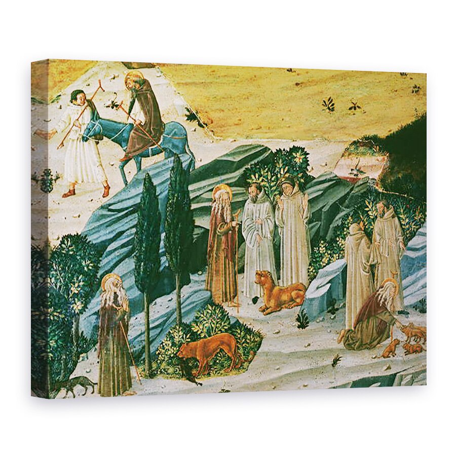 Tablou canvas - Scoala Toscana - Sfantul Gerasimus in desertul Thebaid cu leul pe care l-a imblanzit indepartand un ghimpe din laba sa, 75 x 100 cm