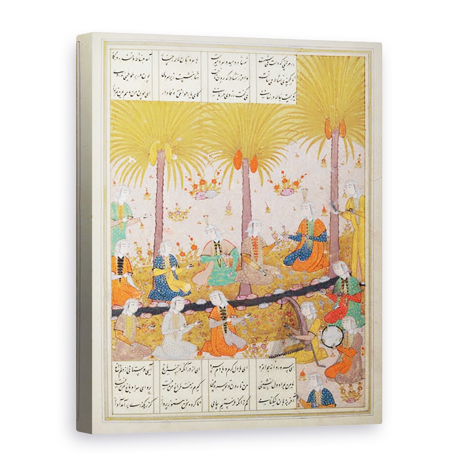 Tablou canvas - Scoala Persana - MS D-212 Ilustratie pentru un poem de Elyas Nezami ilustrand fete intr-o gradina cantand laudele poeziei sale, 50 x 70 cm