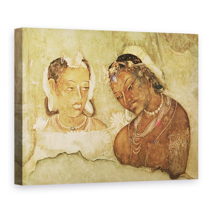 Tablou canvas - Scoala indiana - O printesa si servitorul ei, copie a unei fresce din Pesterile Ajanta, 75 x 100 cm
