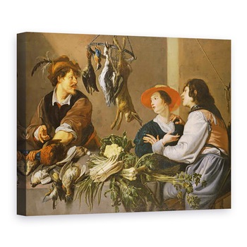 Tablou canvas - Theodor Rombouts - Vanzatorii de jocuri si legume, 75 x 100 cm Tablou canvas - Theodor Rombouts - Vanzatorii de jocuri si legume, 75 x 100 cm