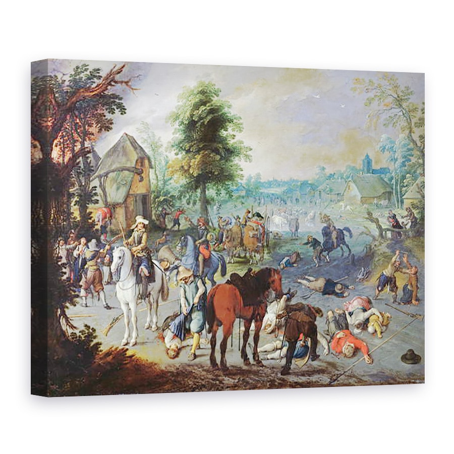 Tablou canvas - Sebastian Vrancx - Scena jafului intr-un sat, 75 x 100 cm