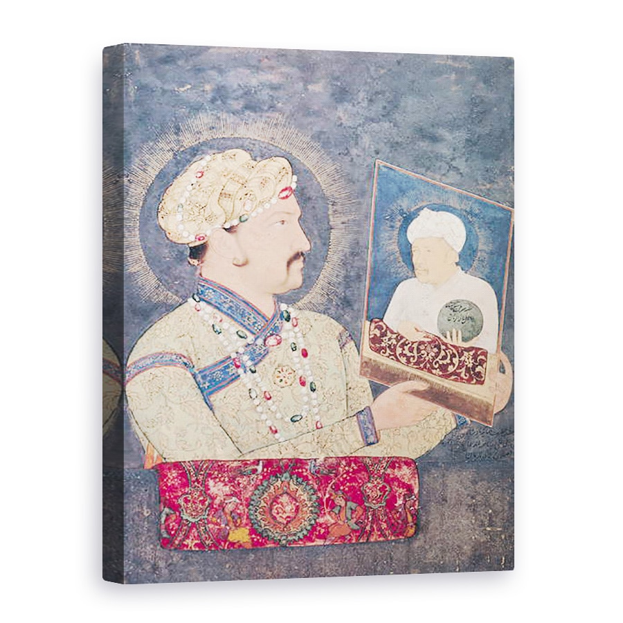 Tablou canvas - Scoala indiana - imparatul Jahangir 1569-1627 care detine un portret al imparatului Akbar 1542-1605, 75 x 100 cm