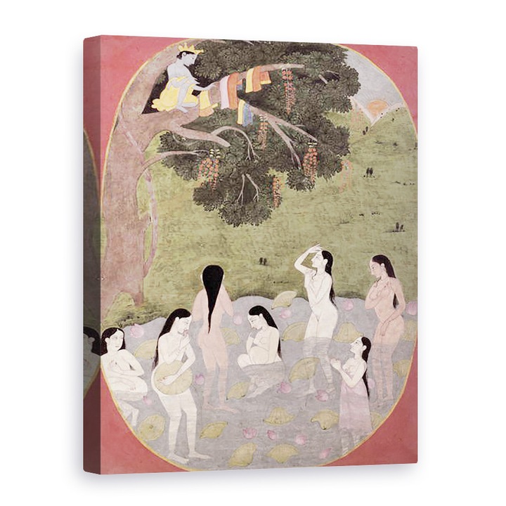 Картина на платно - Pahari School - Кришна с дрехи на каубойка, Tehri-Garhwal, 60 x 80 cm