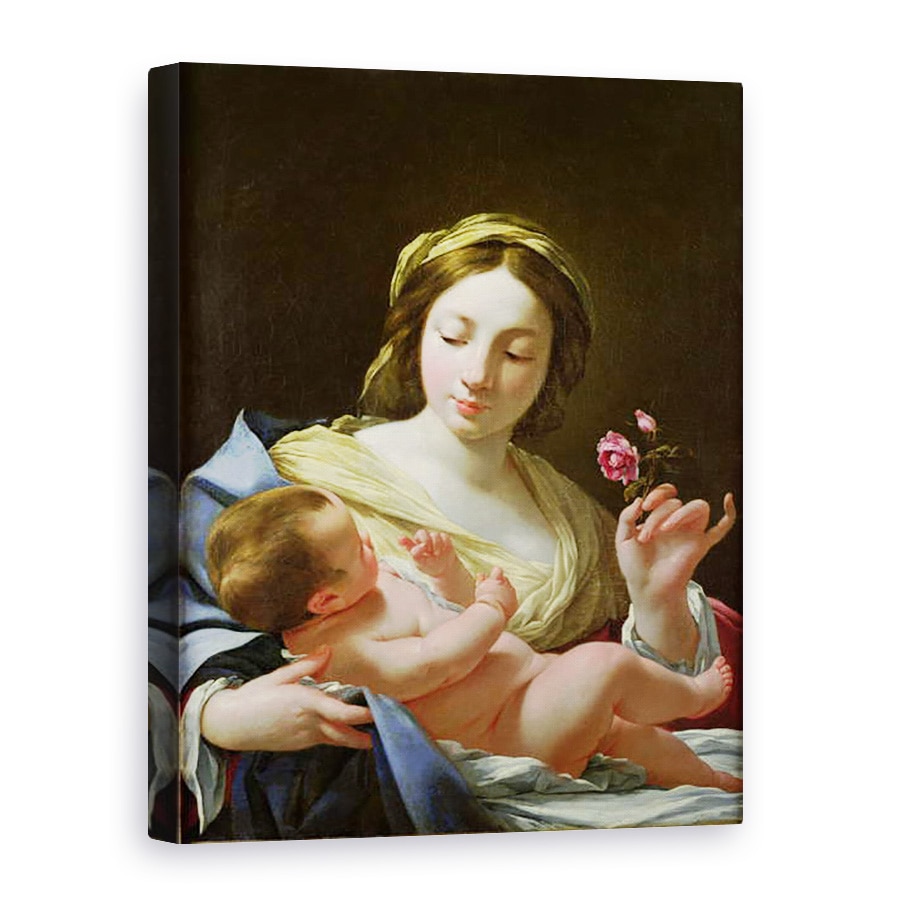 Tablou canvas - Simon Vouet - Fecioara si Copilul cu Trandafir, 60 x 80 cm