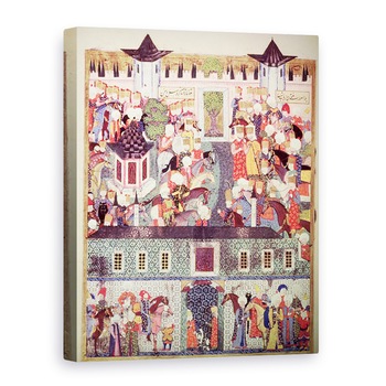 Tablou canvas - Scoala turceasca - H 1517 f.17v Enthronement de Suleyman Magnificul 1494-1566 de Suleymanname de Arifi, 50 x 70 cm Tablou canvas - Scoala turceasca - H 1517 f.17v Enthronement de Suleyman Magnificul 1494-1566 de Suleymanname de Arifi, 50 x 70 cm