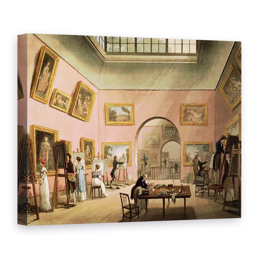 Tablou canvas - T. Rowlandson - Studentii care invata sa picteze si sa faca copii ale imaginilor la Institutia Britanica, Pall Mall, de la Microcosmosul Londrei de Ackermann, 75 x 100 cm