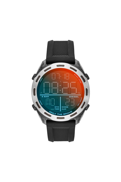 Diesel, Цифров часовник с хронограф и силиконова каишка, Черен / червен / зелен