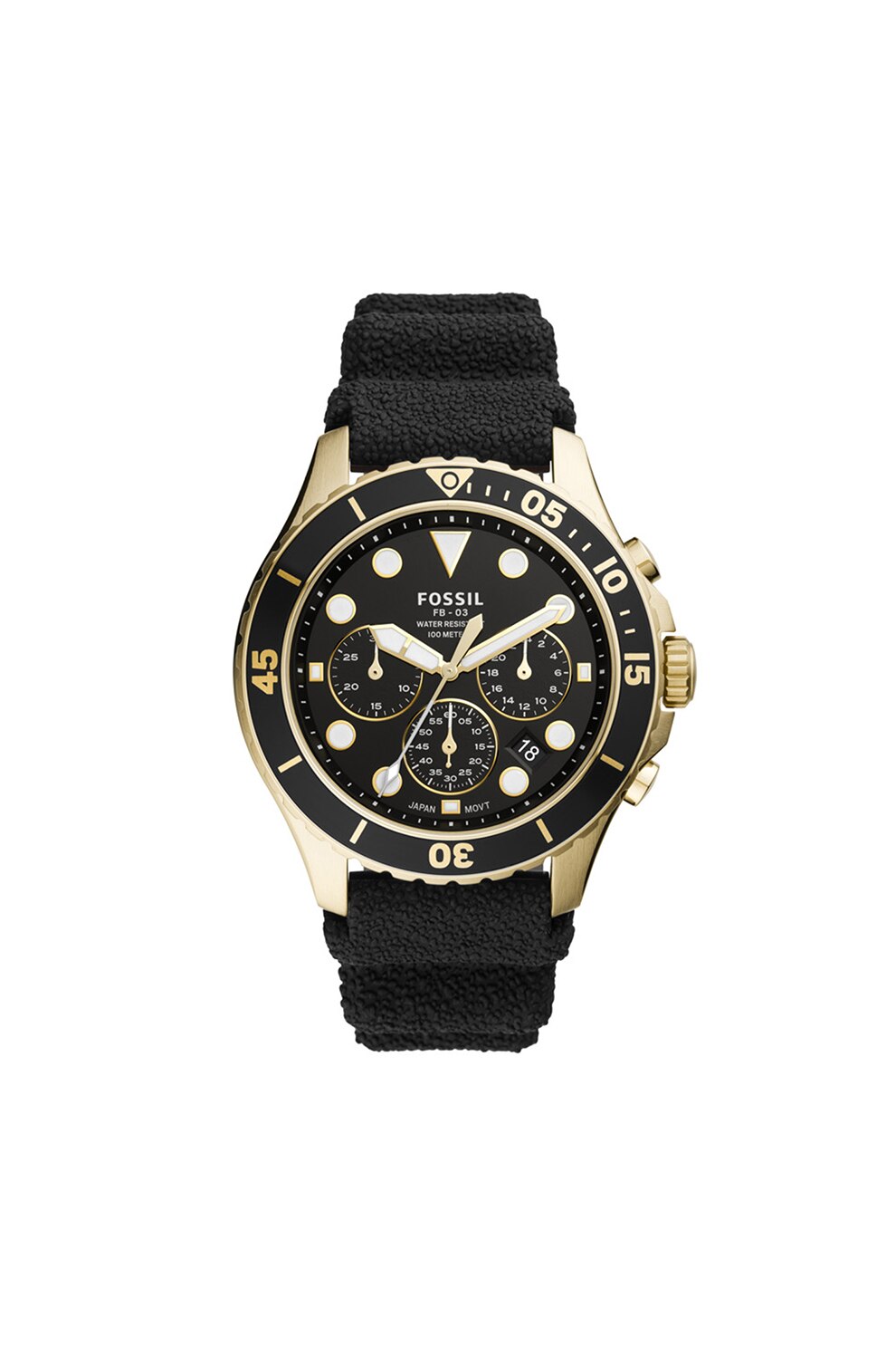 Fossil, Ceas quartz cu o curea de silicon, Negru/Auriu