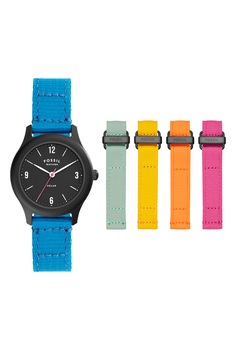 Fossil, Ceas cu alimentare solara si curele intersanjabile, Albastru royal/Negru Fossil, Ceas cu alimentare solara si curele intersanjabile, Albastru royal/Negru