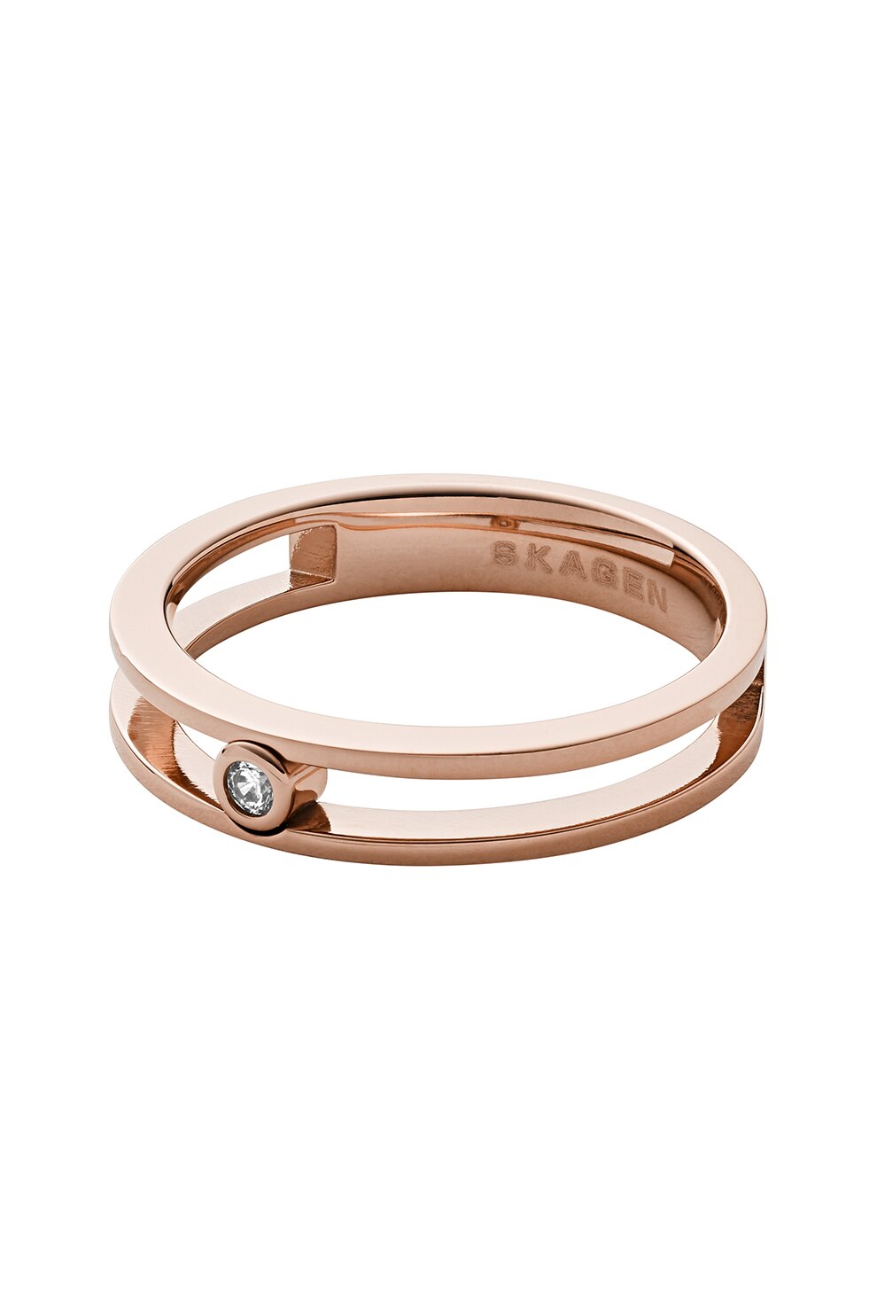 Skagen, Inel cu zirconia cubica Elin Solitaire, Auriu rose, 53 Standard