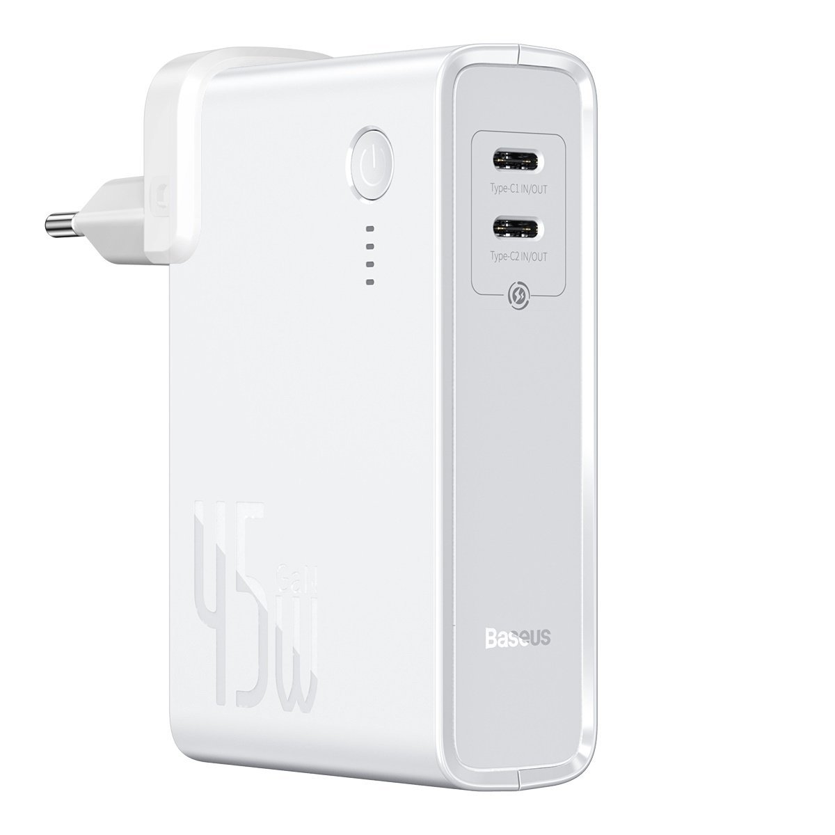 Statie de incarcare Baseus 2 in 1, C + C, 10000mAh, 45W, Alb