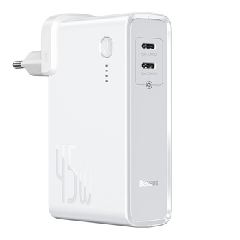 Statie de incarcare Baseus 2 in 1, C + C, 10000mAh, 45W, Alb Statie de incarcare Baseus 2 in 1, C + C, 10000mAh, 45W, Alb