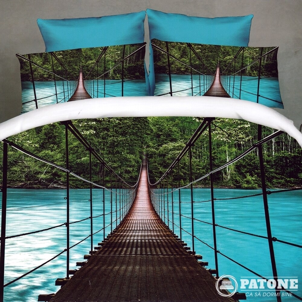 Set complet lenjerie de pat dublu + pilota + 2 perne, Digital Print PUCIOASA, 7 piese, 2 persoane, SETDP12