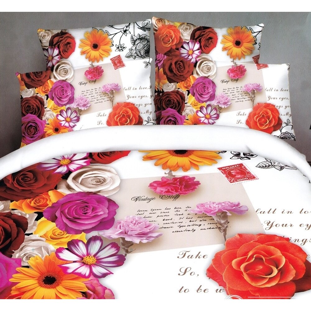 Set complet lenjerie de pat dublu + pilota + 2 perne, Digital Print PUCIOASA, 7 piese, 2 persoane, SETDP21