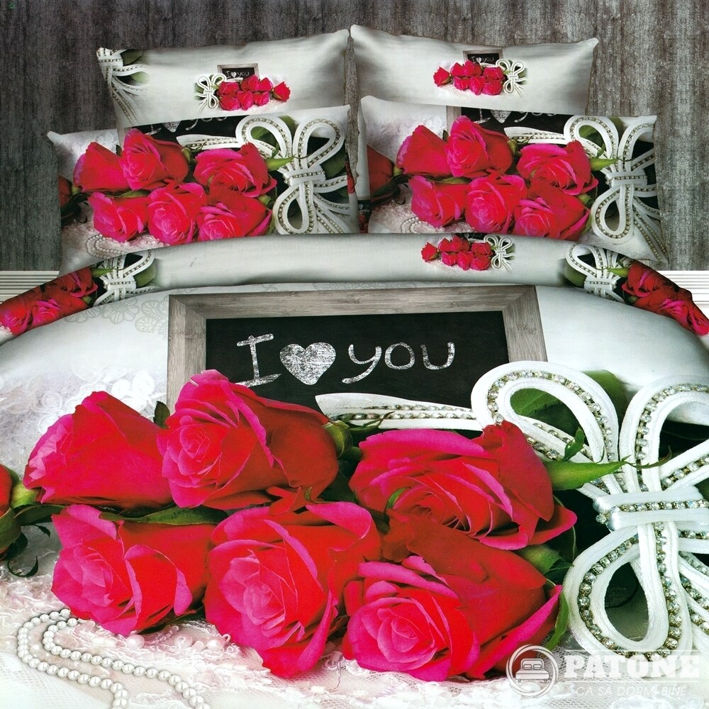 Set complet lenjerie de pat dublu + pilota + 2 perne, Digital Print PUCIOASA, 7 piese, 2 persoane, SETDP27