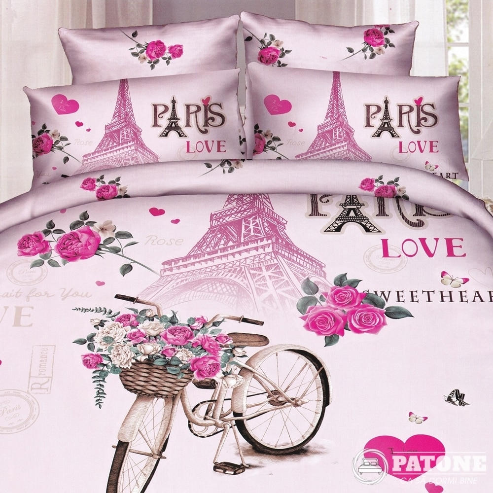 Set complet lenjerie de pat dublu + pilota + 2 perne, Digital Print PUCIOASA, 7 piese, 2 persoane, SETDP29