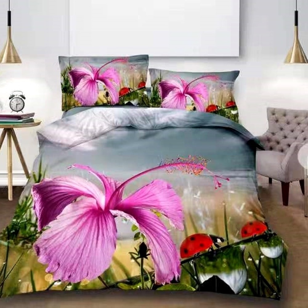 Set complet lenjerie de pat dublu + pilota + 2 perne, Digital Print PUCIOASA, 7 piese, 2 persoane, SETDP37