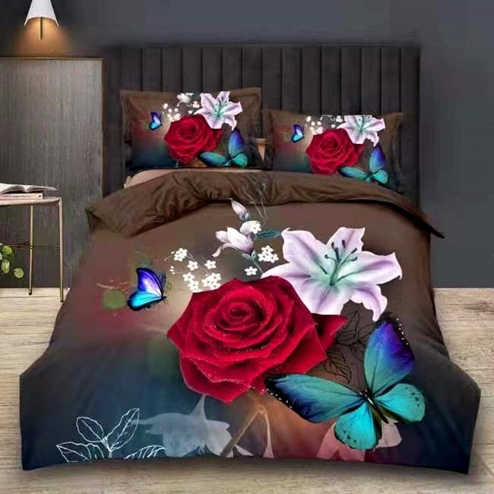 Set complet lenjerie de pat dublu + pilota + 2 perne, Digital Print PUCIOASA, 7 piese, 2 persoane, SETDP42