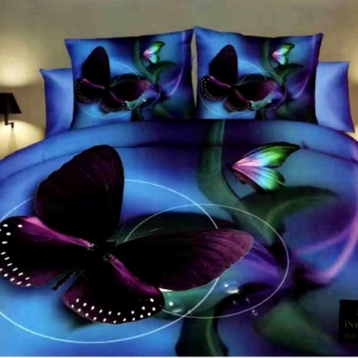 Lenjerie de pat 3D, 4 piese, pentru pat dublu, multicolor, Ralex Pucioasa, 220x240cm, LDP-DIGI-10055