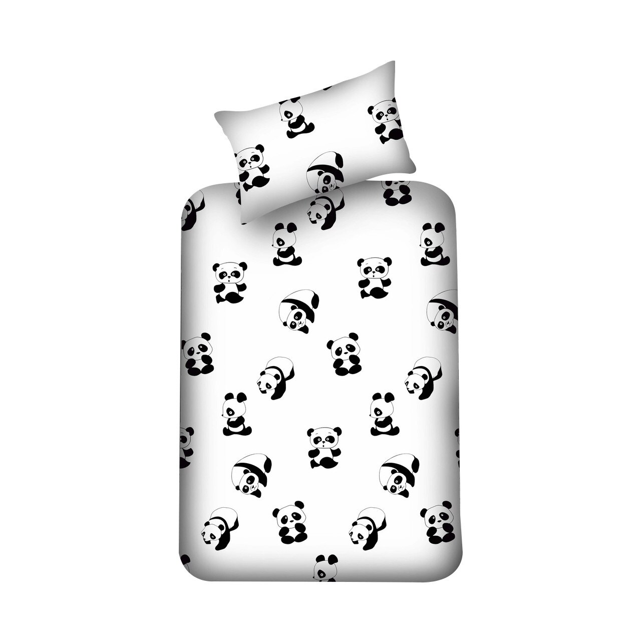 Set cearsaf si fata de perna, EnLora Home, Panda, Policoton, Alb/Negru