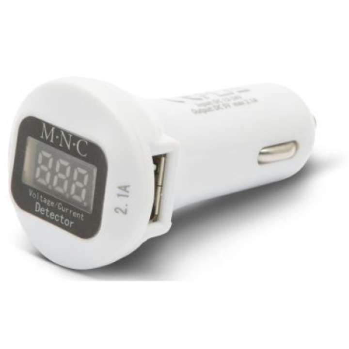 Autós szivargyújtó adapter - 2 x USB, feszültségmérővel és árammérővel - fehér