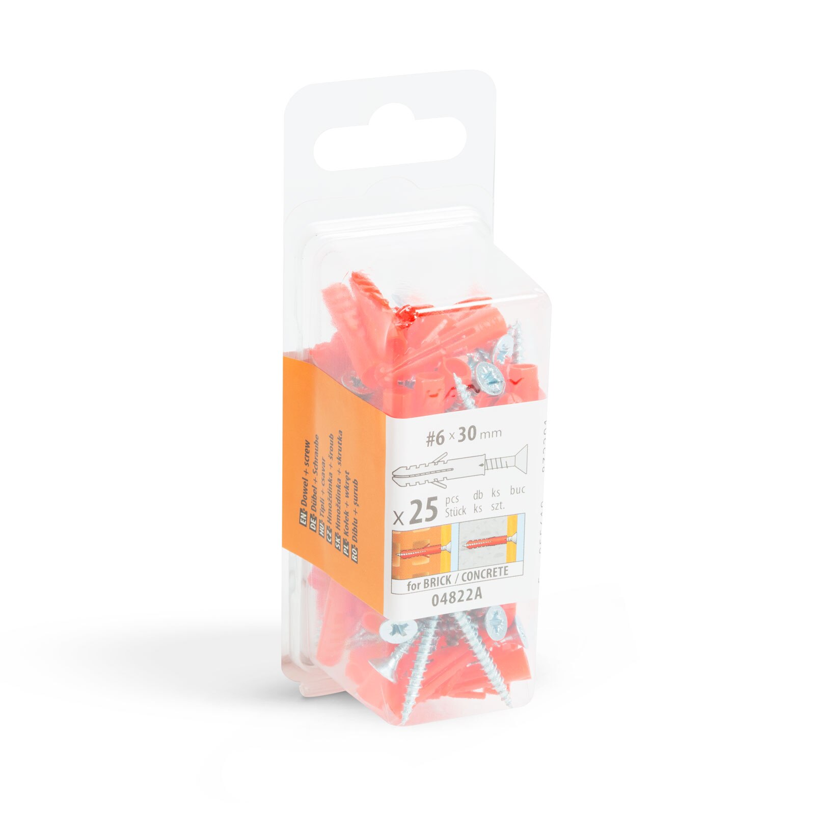 Set suruburi cu dibluri Handy, 6 x 30 mm, Portocaliu, 25 bucati