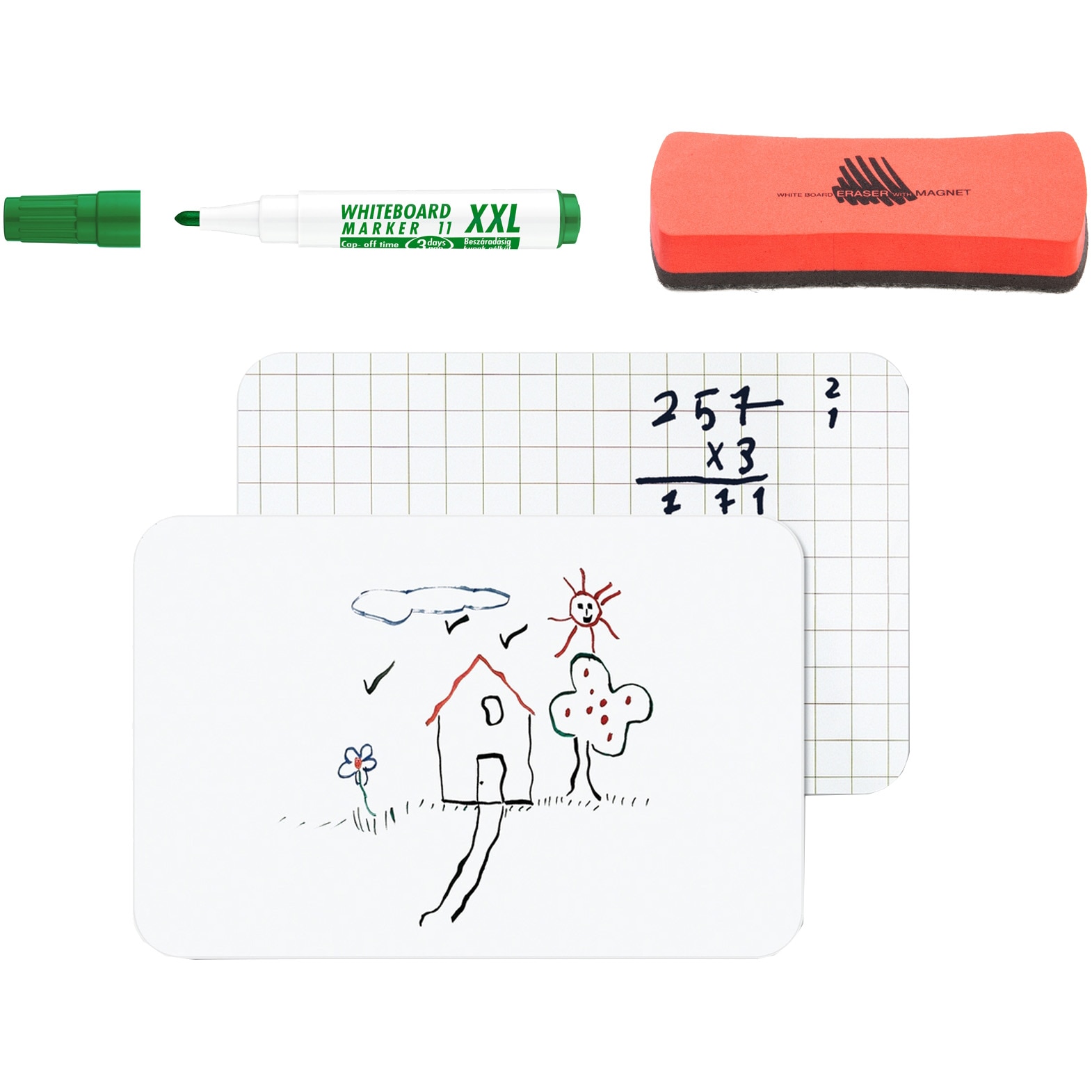 Set scoala Marker whiteboard ICO VERDE, burete si tabla A4 Bi-Silque