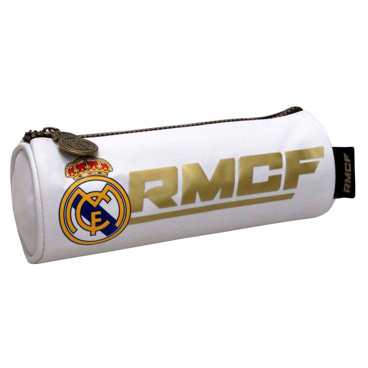 Penar Real Madrid, neechipat, un compartiment, cilindric, alb cu imprimeu multicolor, lungime 21 cm, diametru 8 cm