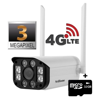 Camera de supraveghere WIFI/4G SriHome® SH031-E RoPro, plus slot SIM 4G, 3MP 1296p, de exterior sau interior, Extra Full HD, 3X zoom, rezistenta la apa, praf, caldura, comunicare bidirectionala, senzor miscare, detectare umana, zone private, lumina, Alb Camera de supraveghere WIFI/4G SriHome® SH031-E RoPro, plus slot SIM 4G, 3MP 1296p, de exterior sau interior, Extra Full HD, 3X zoom, rezistenta la apa, praf, caldura, comunicare bidirectionala, senzor miscare, detectare umana, zone private, lumina, Alb