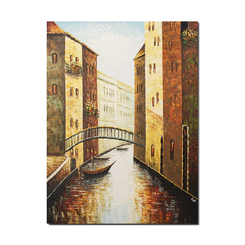 Tablou gigant pictat manual - Canal venetian - 120x90cm pictura ulei pe panza