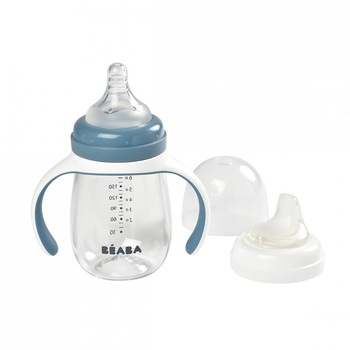 Biberon Beaba de Invatare 2 in 1 - Albastru 210 ml Biberon Beaba de Invatare 2 in 1 - Albastru 210 ml