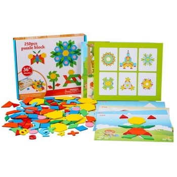 Joc educativ tangram din lemn cu 250 piese geometrice multicolore si cifre, WD2027 RCO® Joc educativ tangram din lemn cu 250 piese geometrice multicolore si cifre, WD2027 RCO®