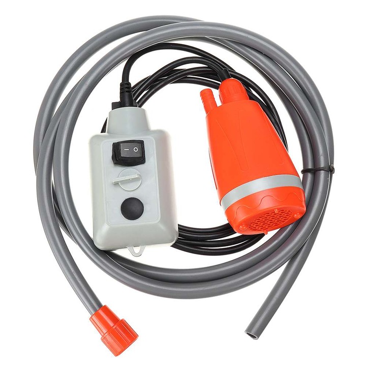 Set pompa de dus portabil cu acumulator 3.7V, avand presiune 3.5L/min si furtun 2m si putere 25W, pentru camping sau drumetii - Phuture®