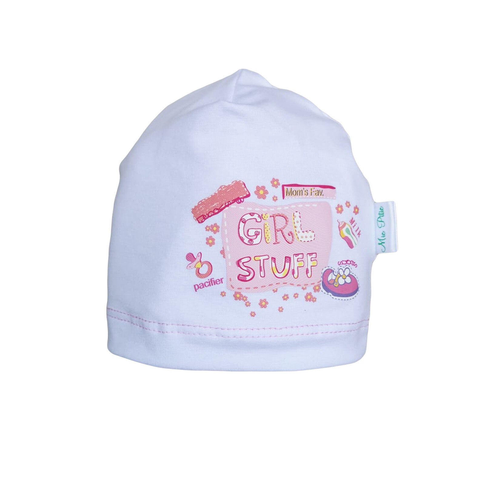 Caciula Mic Pitic C251NN din tricot subtire cu imprimeu, Alb/Roz