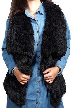 Vesta din blana artificiala, one size, Neagra, One Size Vesta din blana artificiala, one size, Neagra, One Size