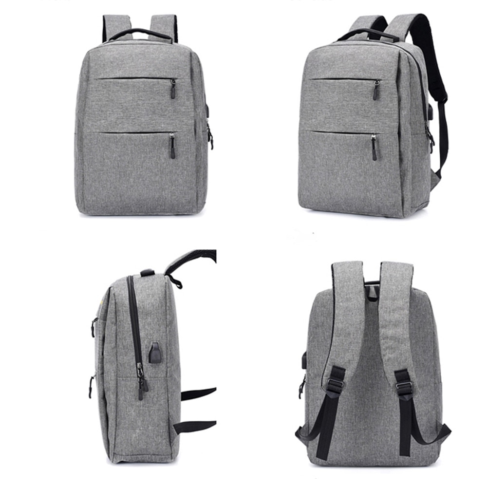 Set 3in1 rucsac laptop, 15.6", cu port USB extern incarcare, geanta umar si mini portofel textil, pentru calatori, office sau scoala Gri