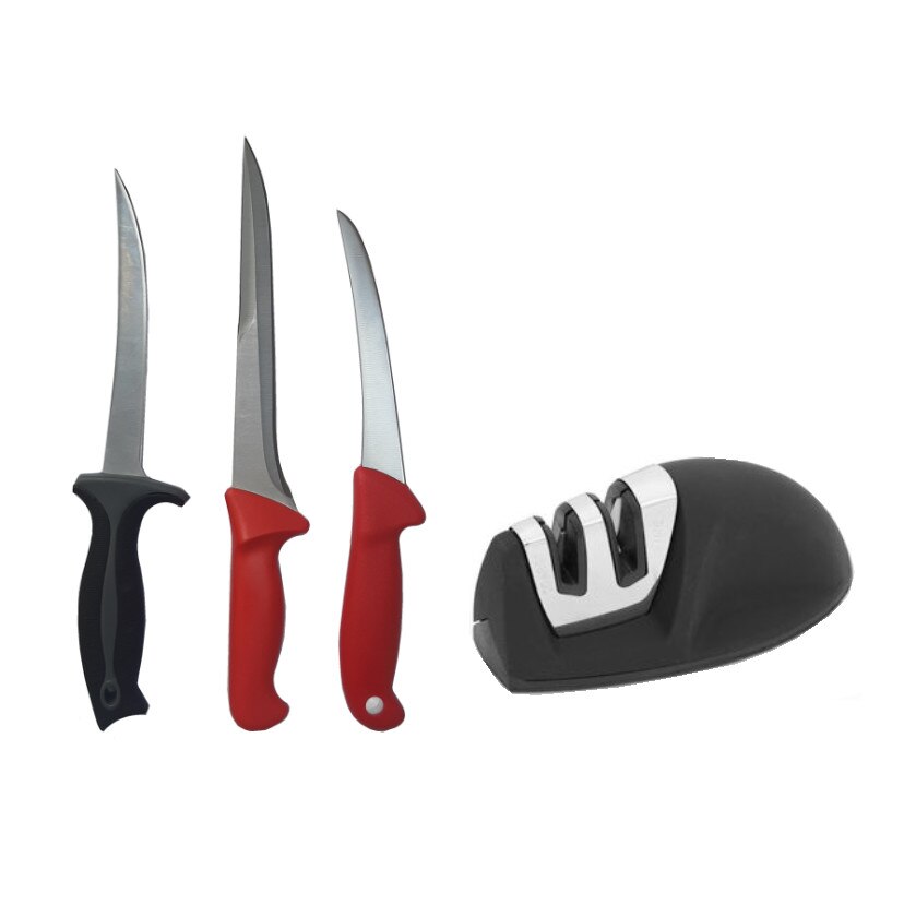 Pachet macelarie format din 3 cutite profesionale pentru injunghiat, filitat, dezosat, MDM Red-WS si Ascutitor manual 2 nivele de intensitate