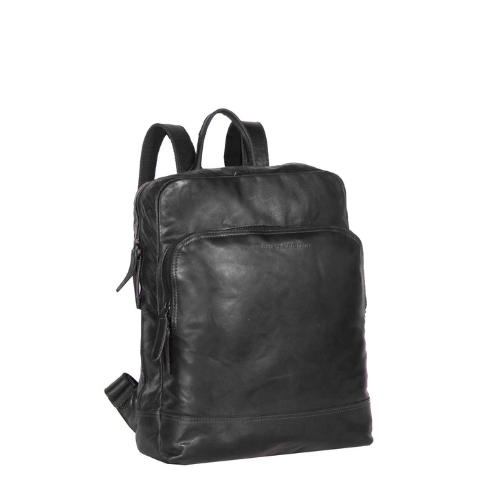 Rucsac pentru laptop de 15,4 inch si tableta, The Chesterfield Brand, din piele neagra model Mack