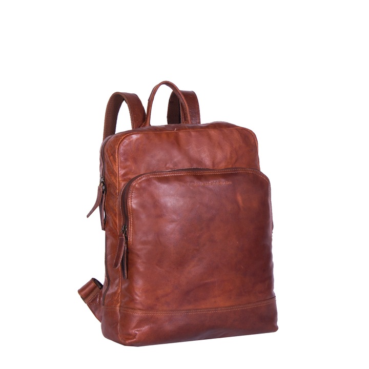 Rucsac pentru laptop de 15,4 inch si tableta, The Chesterfield Brand, din piele maro coniac model Mack