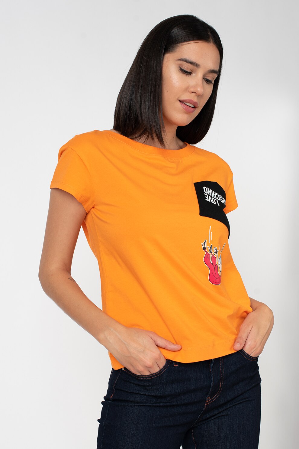 Love Moschino, Tricou cu buzunar intors, Oranj mandarina