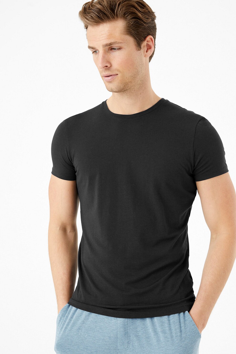 Tricou de casa, din amestec de modal,Marks & Spencer, Negru