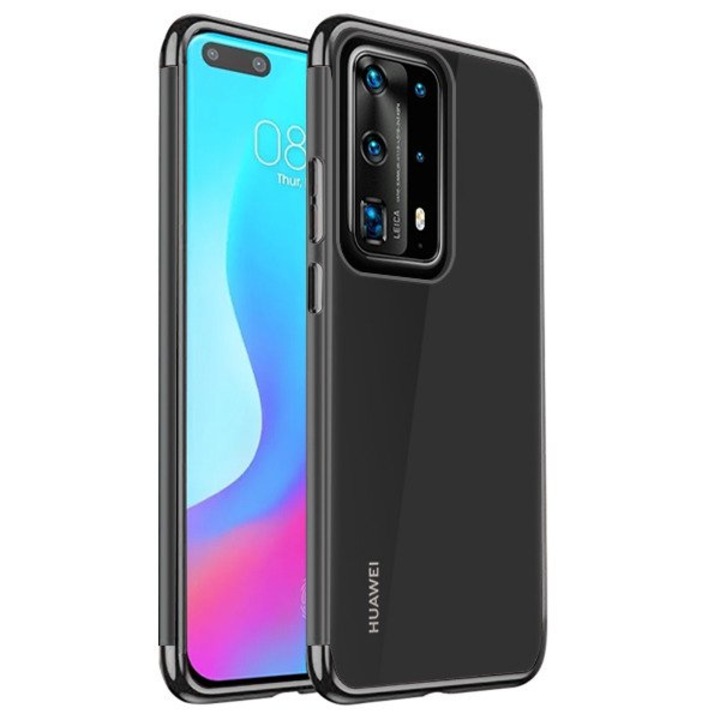 Силиконов кейс Electro Case, За Huawei P40 Pro, Черна гланцирана рамка, Прозрачен